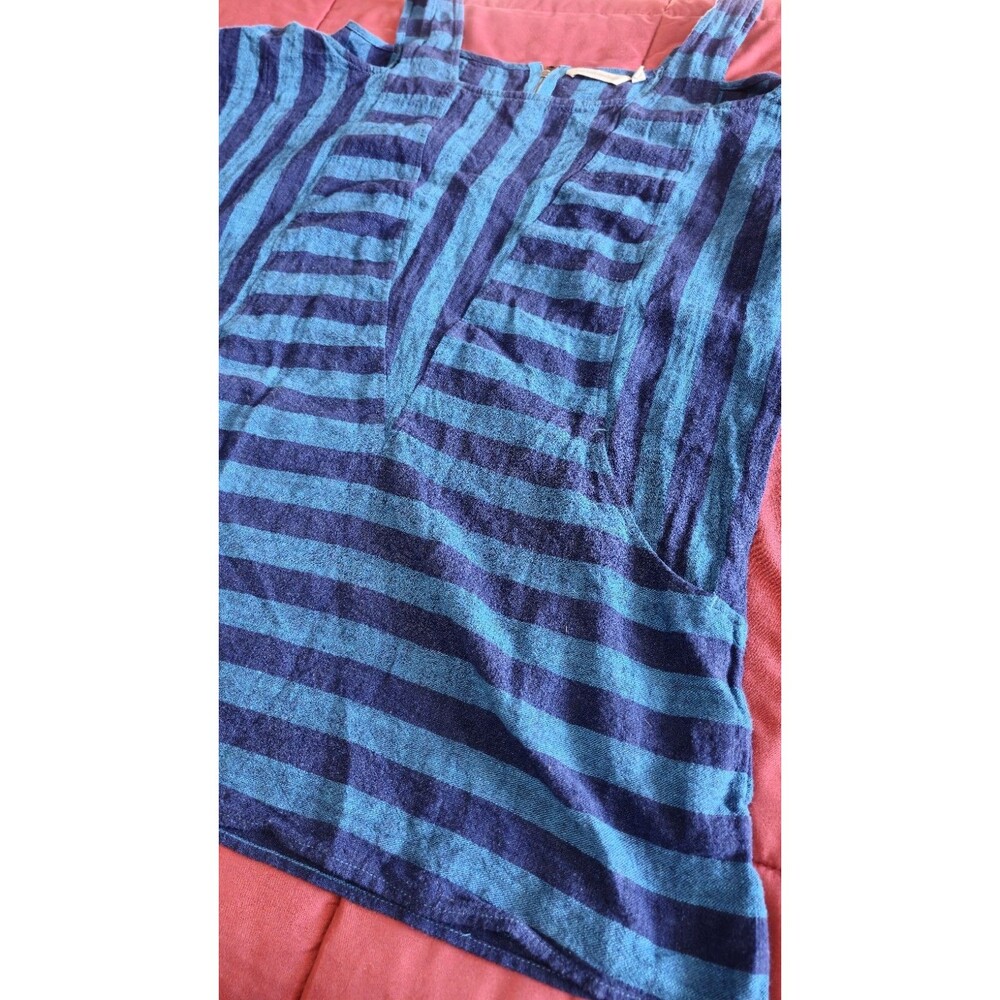 Soft Surroundings Women Blue Striped Sunset Cold Shoulder Linen Tunic Top Med - Picture 2 of 9